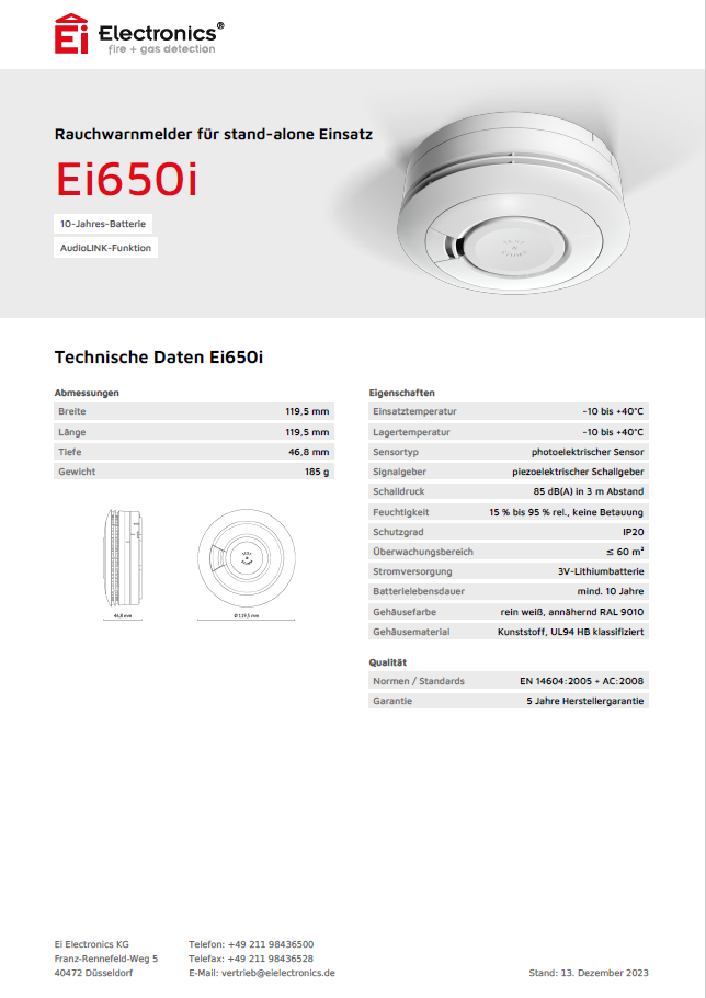 Datenblatt Rauchwarnmelder
